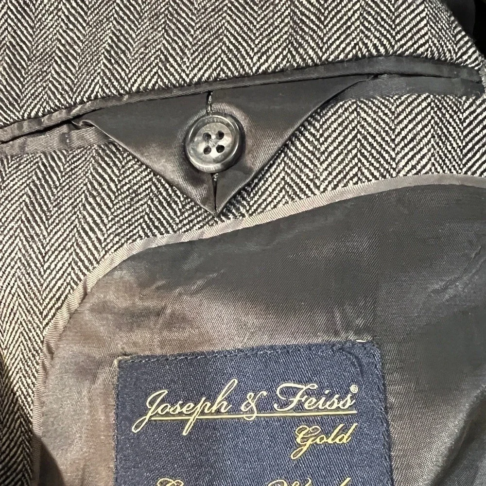 Joseph & Feiss Gold Luxury Wool Gray Houndstooth Jacket‎ Blazer Sport Coat 42XL